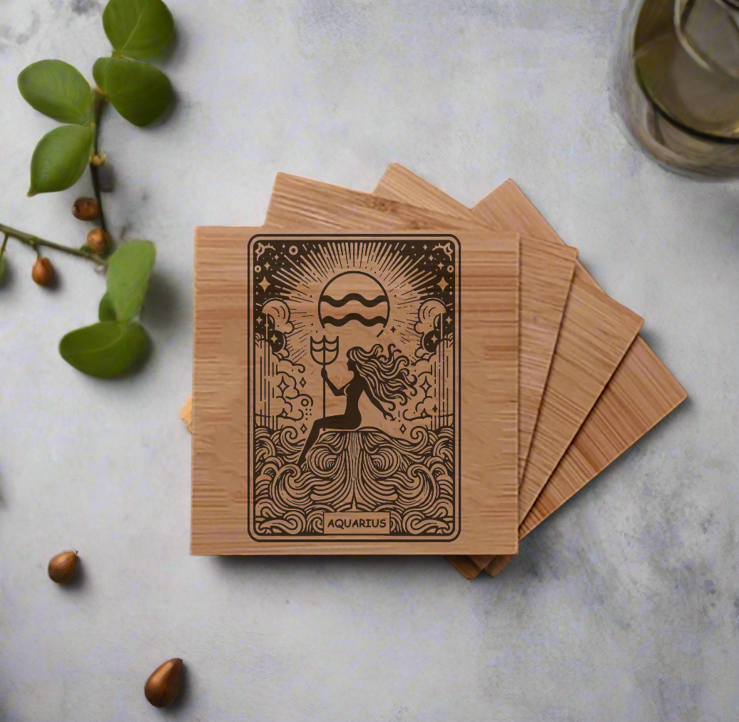 Horoscope / Astroloogy / Zodiac Bamboo Coasters with Star Sign Logos
