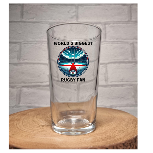 Worlds Biggest Rugby Fan Pint Beer Glass - Six Nations, Gift For Rugby Fan Dad Boyfriend Girlfriend First Glass Designs