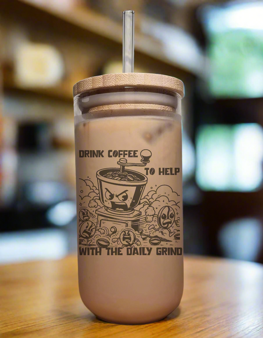 Relatable Cool Eco Friendly Coffee / Cold Brew Cup with Cartoon Coffee Beans / Grinder Logo