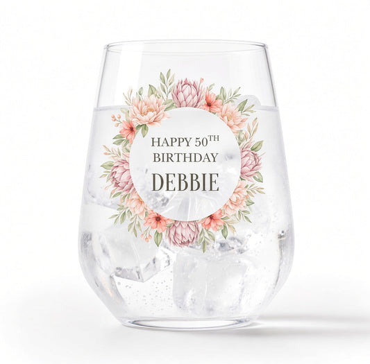Personalised Birthday Wine Glass | Custom Printed Floral First Glass Designs