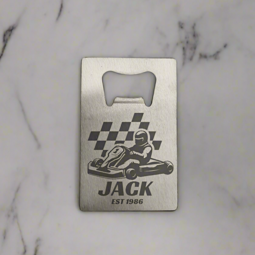 Personalised go karting bottle opener birthday gift for karting lover 18th 21st 30th 40th 50th small gift stainless steel kitchen utensils