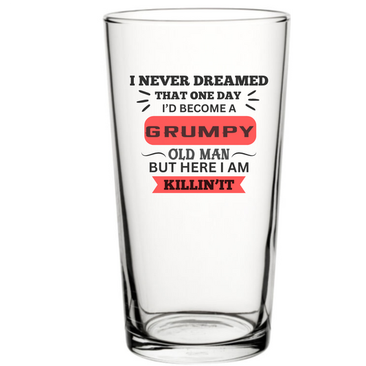 Grumpy Old Man Beer Glass| Funny Gift for Him | Joke Beer Glass for Dad, Grandad, Husband, Uncle | Sarcastic Birthday Gift | Father’s Day Presenting Design