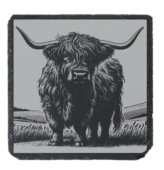 Highland Cow Engraved Slate / Bamboo Coaster - Gift for Animal Lover