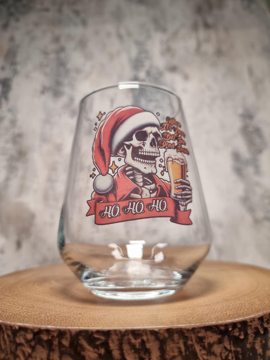 Personalised Santa Skull Skeleton Xmas Beer Glass - Christmas Gift Idea - Option to add a Engraved Coaster First Glass Designs