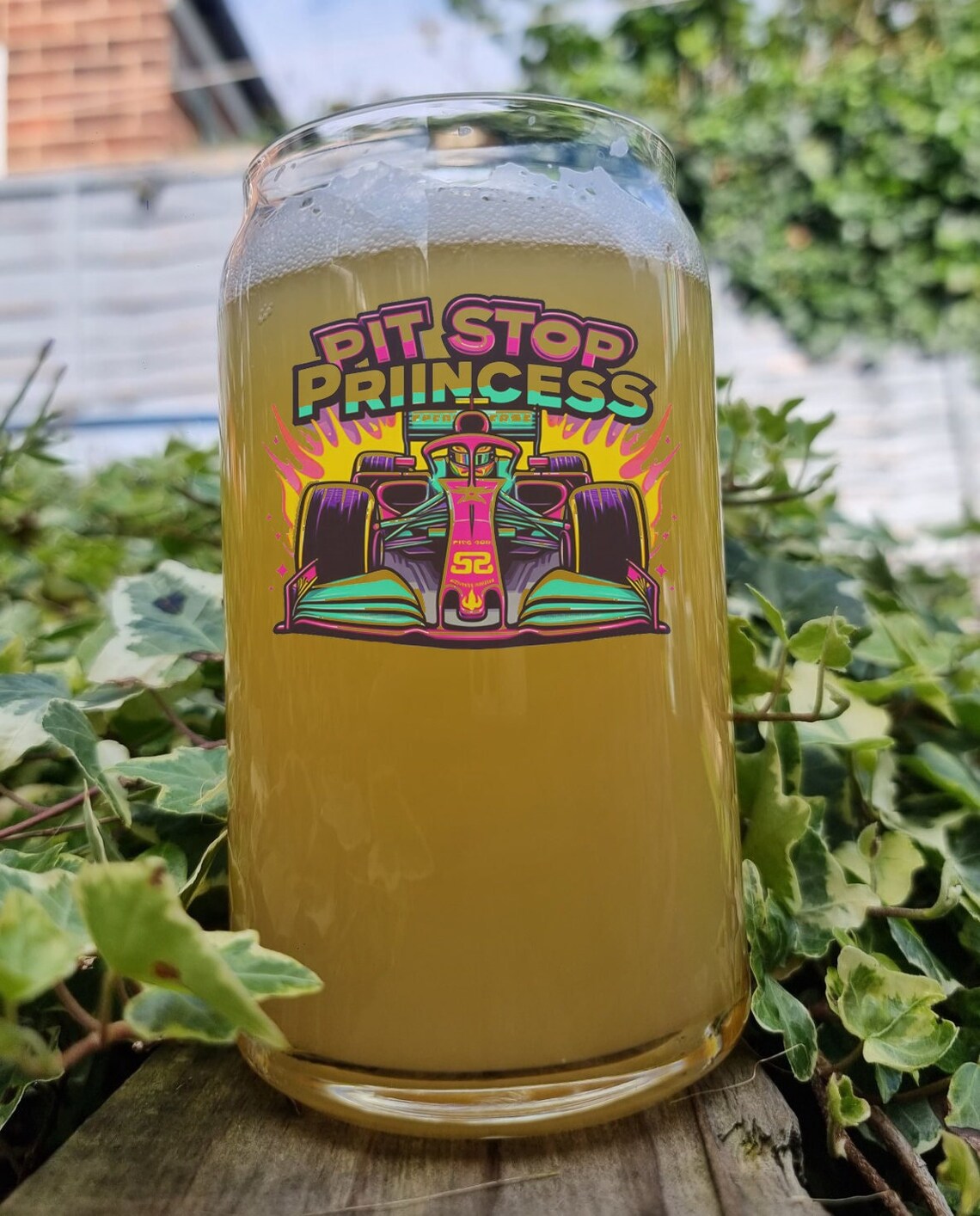 Moto Racing Pint Beer Glass, Pit Stop Princess, Option To Personalise, Add Name, Grand Prix Can Glass, Super Racing, Gift Idea for Her Girlfriend