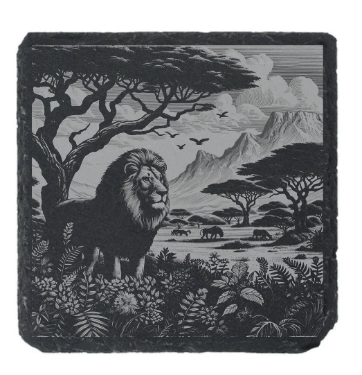 Serengeti Lion Engraved Slate / Bamboo Coaster - Gift for Animal Lover