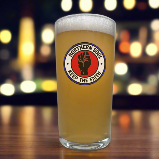 Keep The Faith personalised Northern Soul pint glass — printed with name by First Glass Designs UK