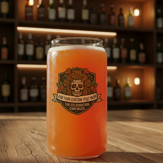 Personalised Sugar Skull Beer Glass | Custom Marigold Day of the Dead Gift FirstGlassDesigns