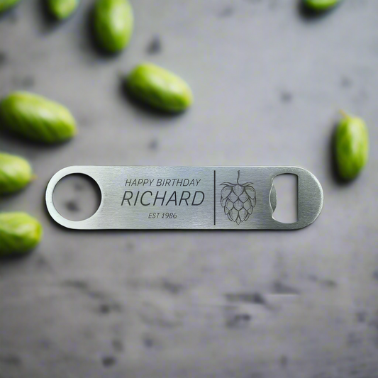 personalised beer hop bottle opener bar blade, craft beer gift, birthday gift for him her 18th 21st 30th 40th 50th kitchen utensils barware