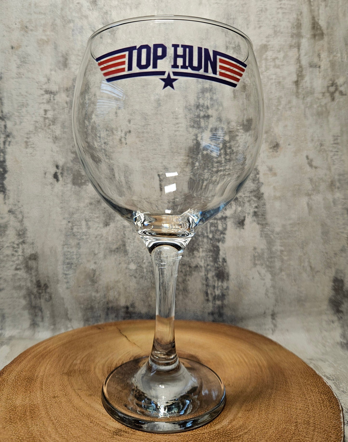 Top Hun gin glass with ink printed design, dishwasher safe