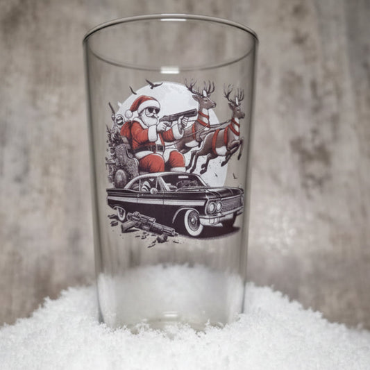 Santa's Sleigh Drive-By: Edgy Christmas Pint Conical Glass for a Holiday Twist First Glass Designs