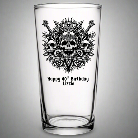 Gothc Baroque Momento Mori Skull Glass with option to add personalised text