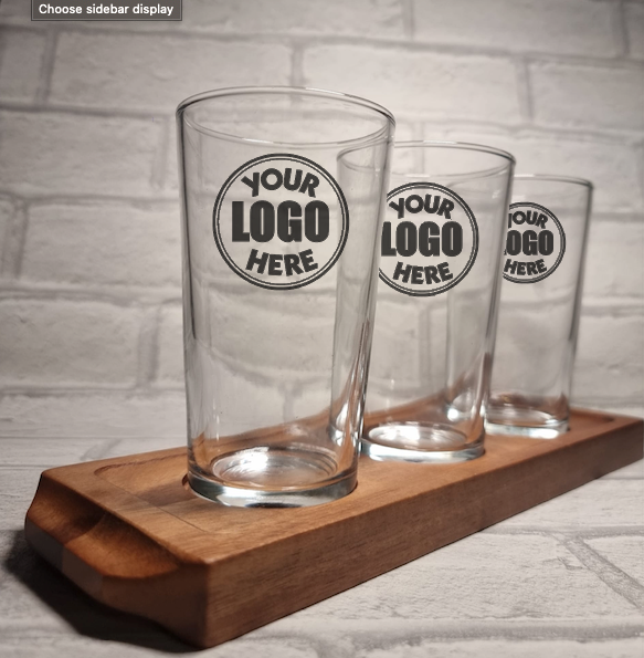 Personalised Bespoke Half Pint Tasting Glassware with Wooden Flight FirstGlassDesigns