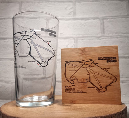 Racing Track Circuit / Track Layout Beer Glass with Bamboo Coaster - Great Gift Idea for racing Fan