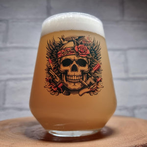 Custom / Personalised Allegra Beer Glass with Trendy Skull Design FirstGlassDesigns