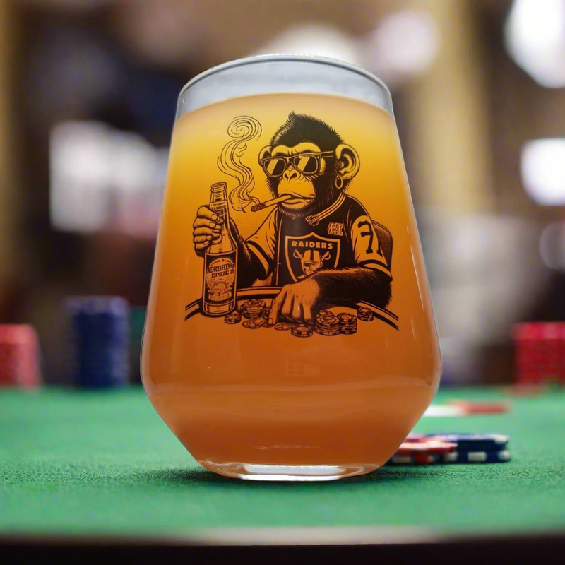 Monkeying Around the Tables: Poker-Playing Primate Brewmaster Allegra Glass - A Winning Gift for Vegas Vibes First Glass Designs