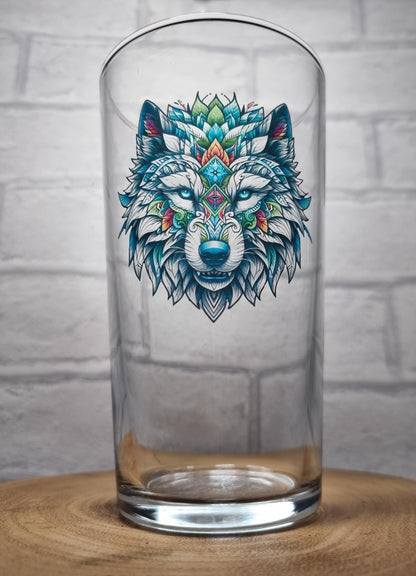 Neo Traditional Wolf Design Beer Glass Gift Idea For Animal Lover