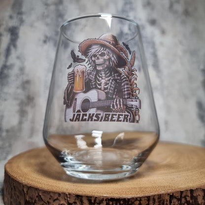 Personalised Halloween Horror Beer Glass – Scarecrow Playing Guitar Custom Engraved Design First Glass Designs