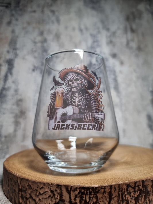 Personalised Halloween Horror Beer Glass – Scarecrow Playing Guitar Custom Engraved Design