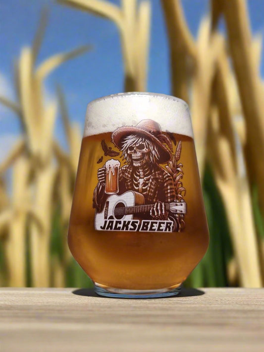 Personalised Halloween Horror Beer Glass – Scarecrow Playing Guitar Custom Engraved Design