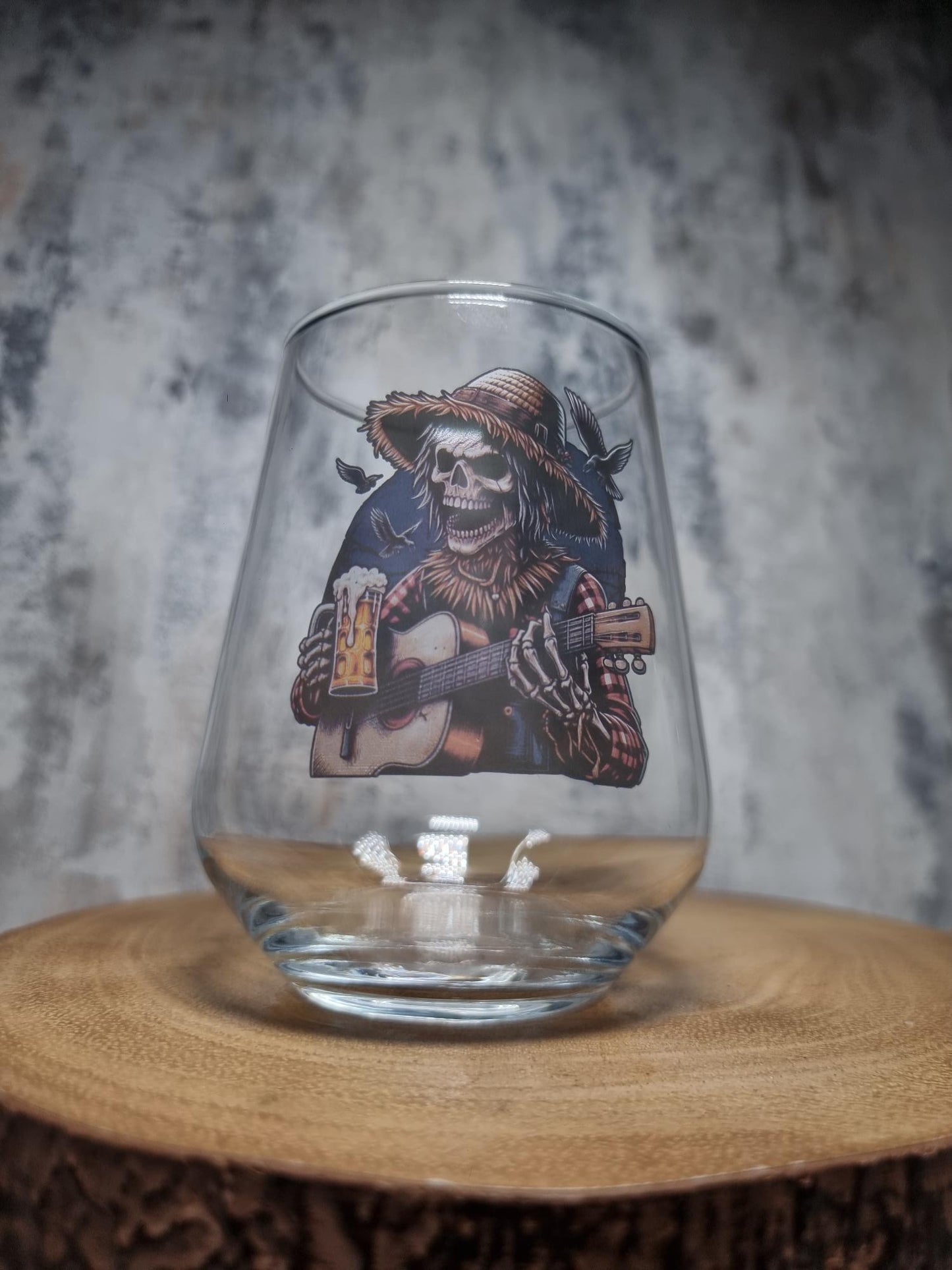 Halloween Horror Beer Glass – Skeleton Scarecrow Playing Guitar Custom Design