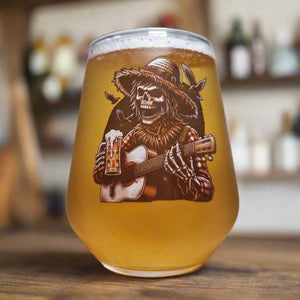 Halloween Horror Beer Glass – Skeleton Scarecrow Playing Guitar Custom Design FirstGlassDesigns