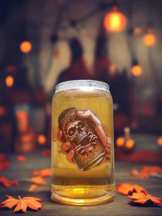 Halloween Party Can-Shaped Glass – Skull Breaking Out of Crushed Can Design