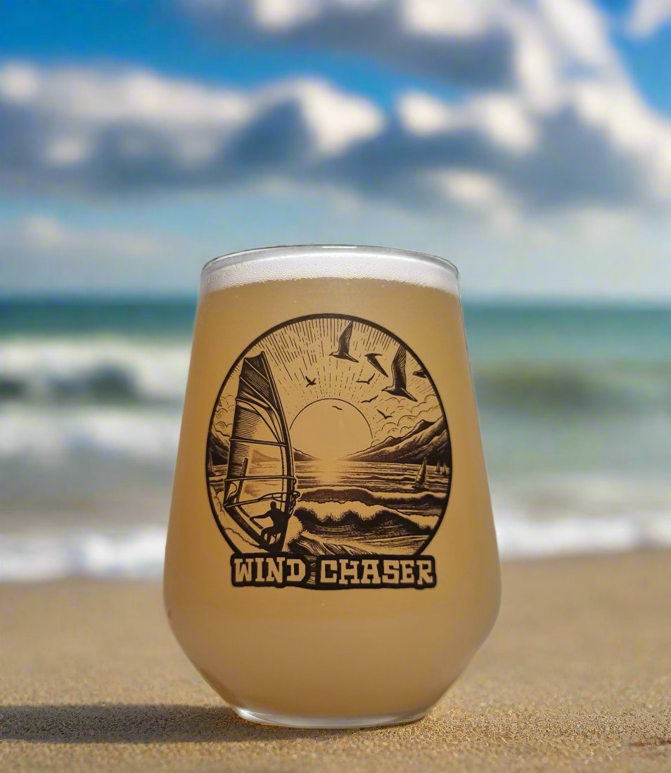 Custom Windsurfing-Themed Glass – Personalised Ink-Printed Design with Name