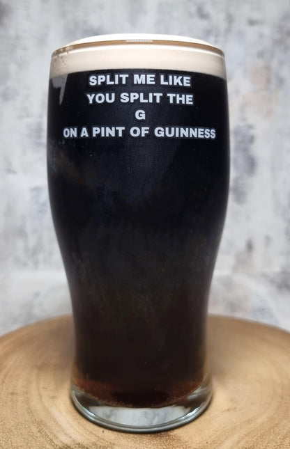 Guinness Glass, Personalised Guinness glass, split the g glass, Birthday Gift for Him, dad 