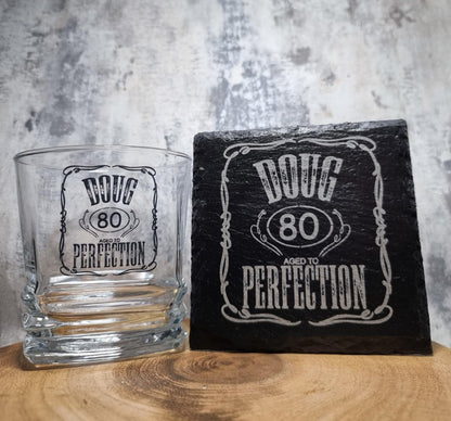 Custom Whiskey Glassware, Personalised Bourbon Glass, 18th 21st 30th 40th 50th 60th Birthday, Boy, Men, Gift, Husband, Add Your Name, Engraved Coaster