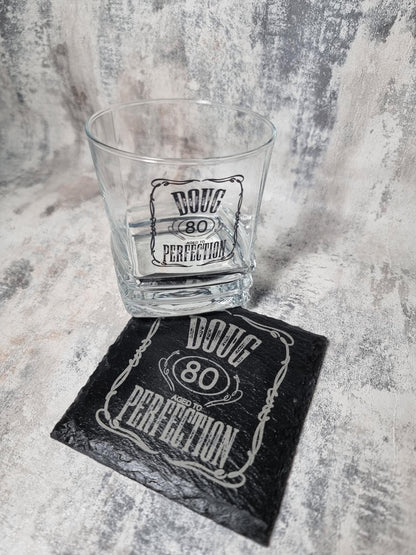 Custom Whiskey Glassware, Personalised Bourbon Glass, 18th 21st 30th 40th 50th 60th Birthday, Boy, Men, Gift, Husband, Add Your Name, Engraved Coaster