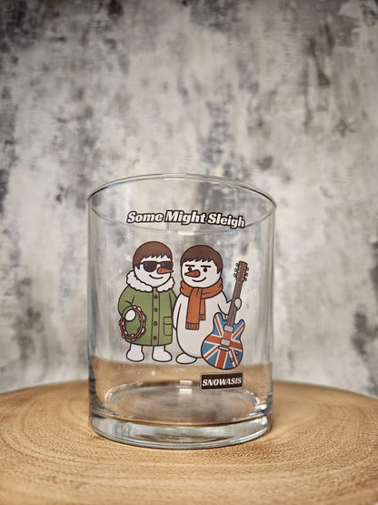 Oasis Parody Beer Glass – Some Might Sleigh Snowasis Christmas Design with Two Snowmen, Cool Xmas Gift for Oasis Fans