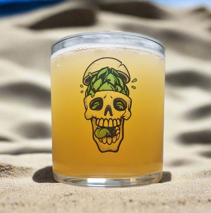 Hop-Fueled Elegance: Tubo Allegra Teku Beer Glass with Skull and Hops Design