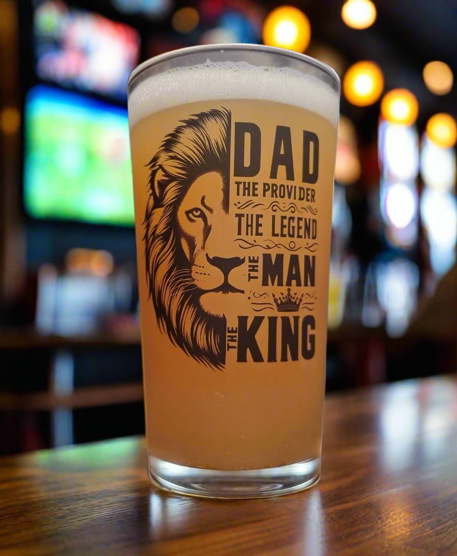 Beer Glass for Dad- King of Beers: Conical Glass - Dad: The Provider, The Legend, The Man