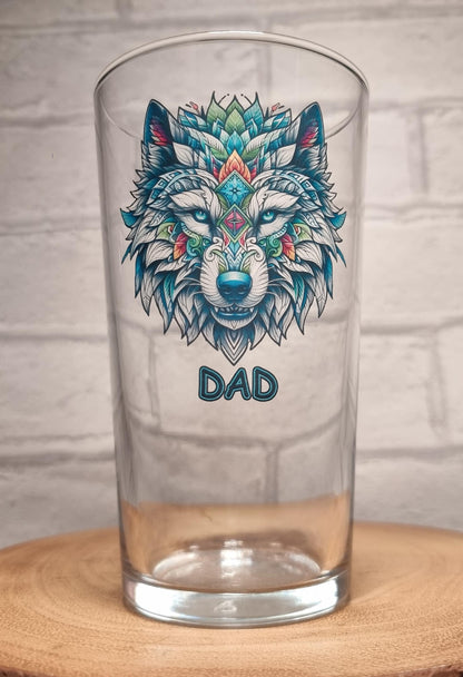 Neo Traditional Wolf Design Beer Glass Gift Idea For Animal Lover