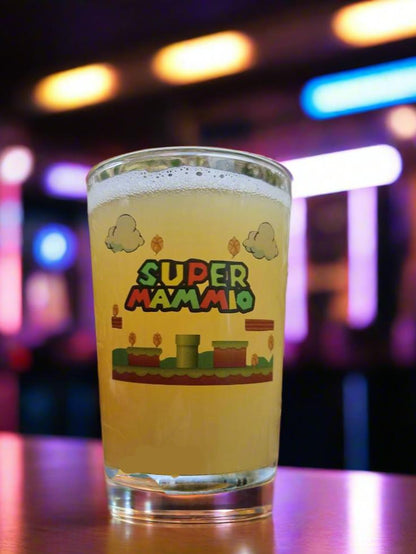Super Mammio Beer Glass - Beer Tumbler Glass For Mum - Mario Inspired Gaming Mum Gift Idea - Super Mum