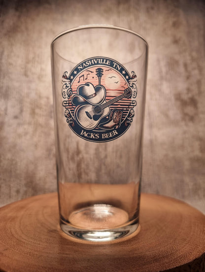 Personalised Country Music Pint Beer Glass, Nashville Honky-Tonk Bars, Outlaw Country, Grand Old Opry Whiskey, Gin, Vodka, Country Music Gift