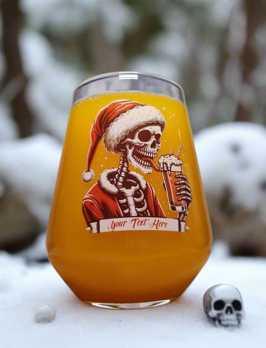 Personalised Skull Santa Beer Glass – Custom Christmas Gift for Beer Lovers