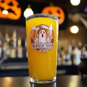 Halloween Ghost Beer Glass – Custom Printed "Ghouls Just Wanna Have Suds" Design FirstGlassDesigns