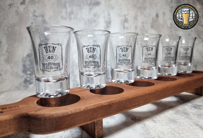 6 x Personalised Shot glasses with Paddle -Great Custom Gift Idea