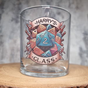 Personalised D&D Pint Glass – Custom Name Dungeons & Dragons inspired D20 Dice Beer Glass | Dungeon Master Gift | Optional Bamboo Coaster FirstGlassDesigns