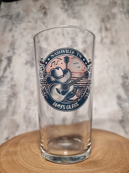 Personalised Country Music Pint Beer Glass, Nashville Honky-Tonk Bars, Outlaw Country, Grand Old Opry Whiskey, Gin, Vodka, Country Music Gift