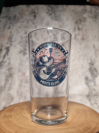 Personalised Country Music Pint Beer Glass, Nashville Honky-Tonk Bars, Outlaw Country, Grand Old Opry Whiskey, Gin, Vodka, Country Music Gift