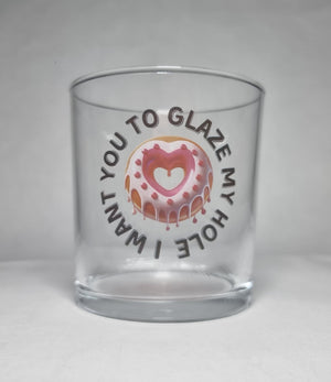 Funny Naughty Couples Beer Glass – ‘I Want You to Glaze My Hole’ with Donut Design First Glass Designs