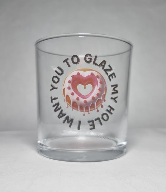 Funny Naughty Couples Beer Glass – ‘I Want You to Glaze My Hole’ with Donut Design