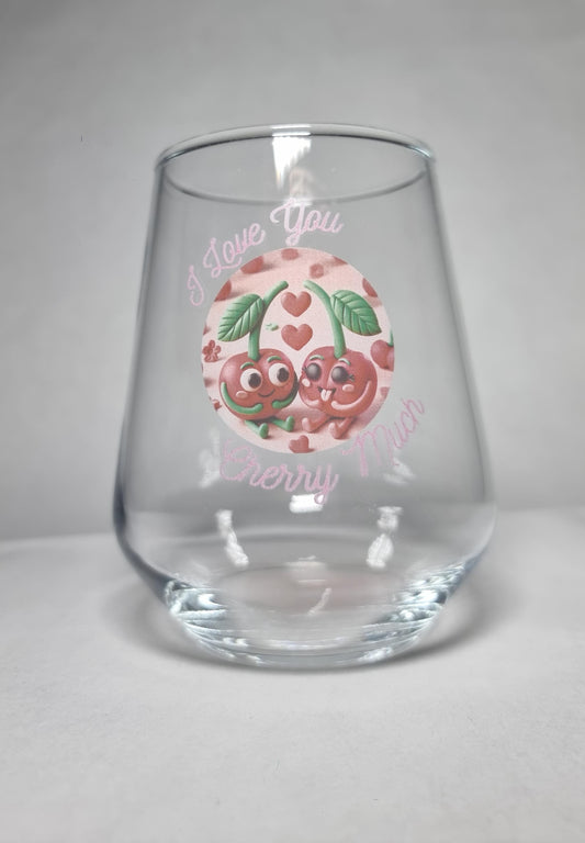 ‘I Love You Cherry Much’ Glass – Cute Cherries Design for Couples