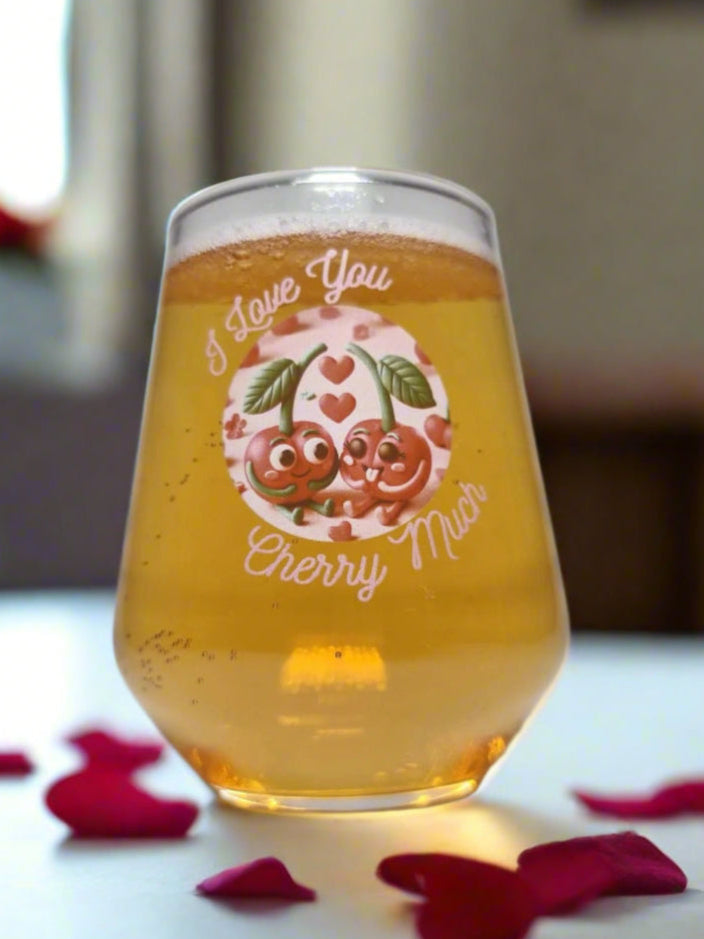 ‘I Love You Cherry Much’ Glass – Cute Cherries Design for Couples