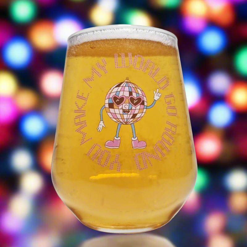 Personalised disco ball couples gift glass — 'You Make My World Go Round' design by First Glass Designs UK
