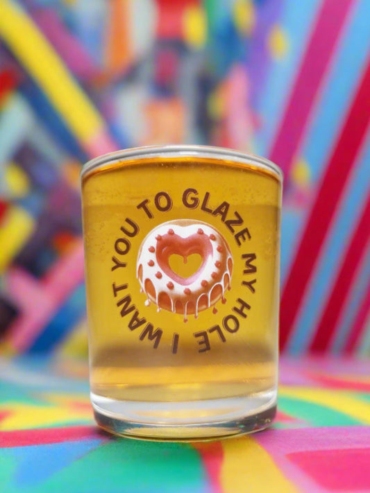 Funny Naughty Couples Beer Glass – ‘I Want You to Glaze My Hole’ with Donut Design