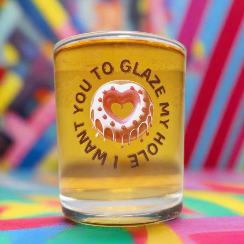 Funny Naughty Couples Beer Glass – ‘I Want You to Glaze My Hole’ with Donut Design First Glass Designs
